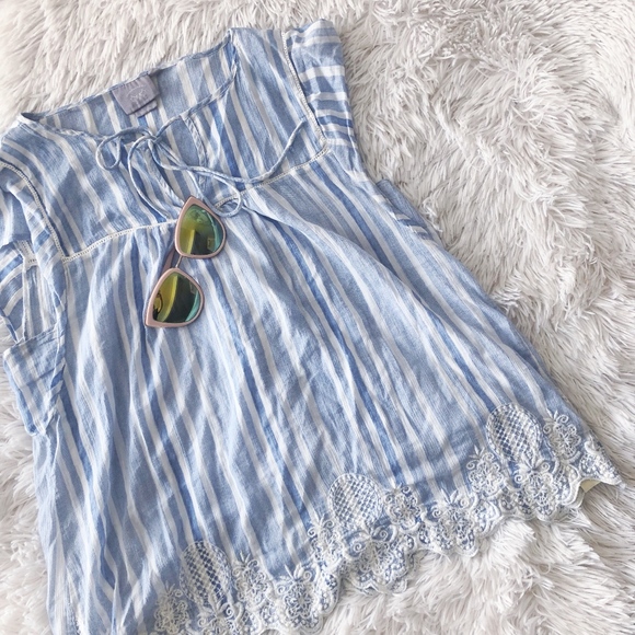 Anthropologie Tops - ANTHROPOLOGIE blue+white striped peasant top